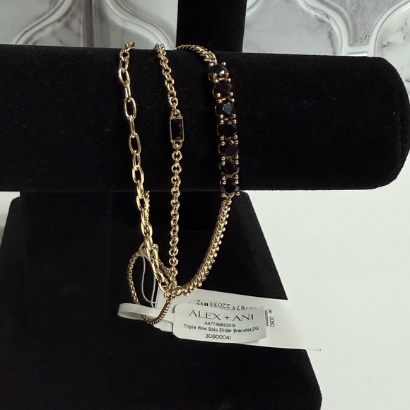 Alex and Ani Triple Row Gold Bracelet with Black Beads - Picture 2 of 4